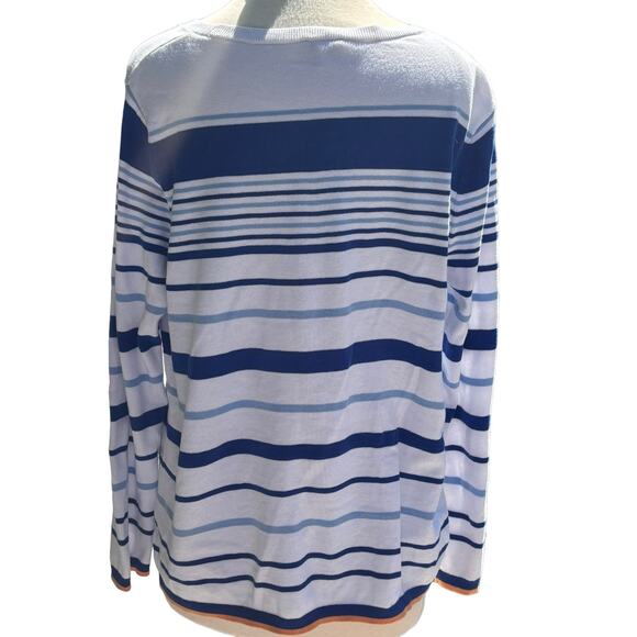 Talbots Striped Cotton Sweater Womans Size 2X Blue White Nautical Whales Beachy - Picture 7 of 9